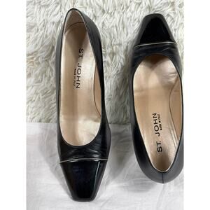 St. John Shoes Womens Size 9 Black Block Heel Pumps Made in Italy Gold 86004